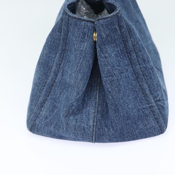 PRADA Canapa MM Hand Bag Denim Blue Gold Auth - Picture 5 of 16